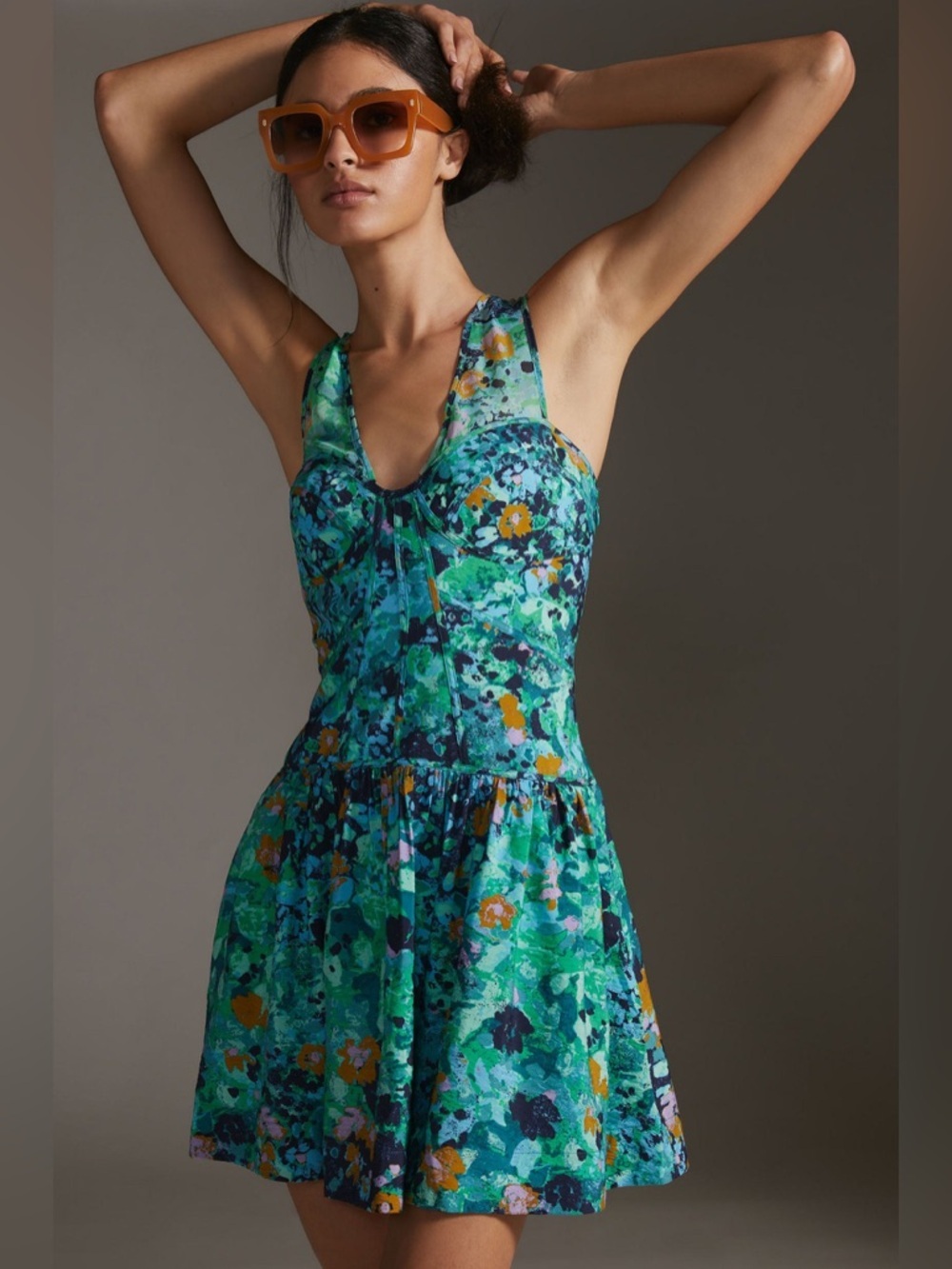 Anthropologie Floral Fit-and-Flare Dress in Green, Black, Pink, Gold 38199